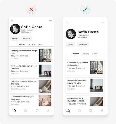 Ejemplo de consejos de diseño de interfaz con opciones de espacio predefinidas aplicadas