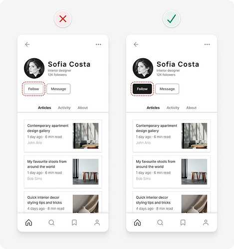 Ejemplo de consejos de diseño de interfaz con un solo botón principal