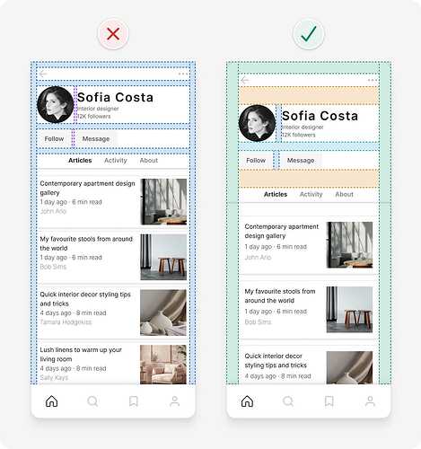 Ejemplos de diseño de interfaz con espacio resaltado