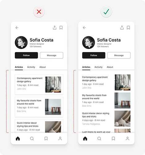 UI design tips example removing unnecessary containers to simplify the design