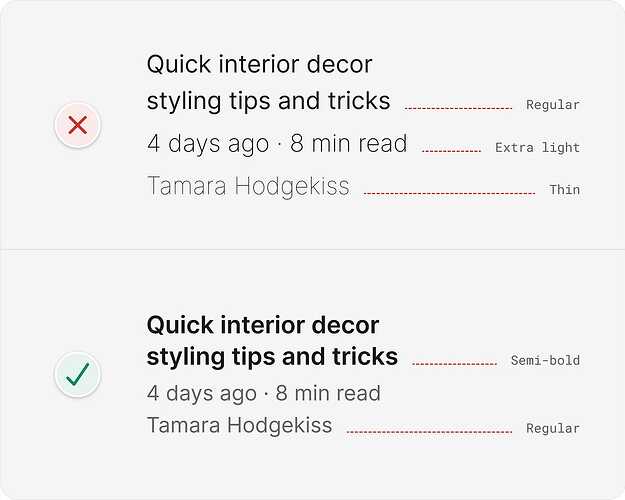 UI design tips example with 3 font weights reduced to 2