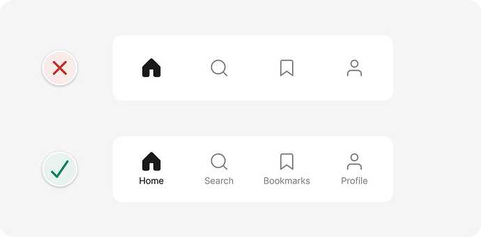 Text labels added to icons in bottom navigation