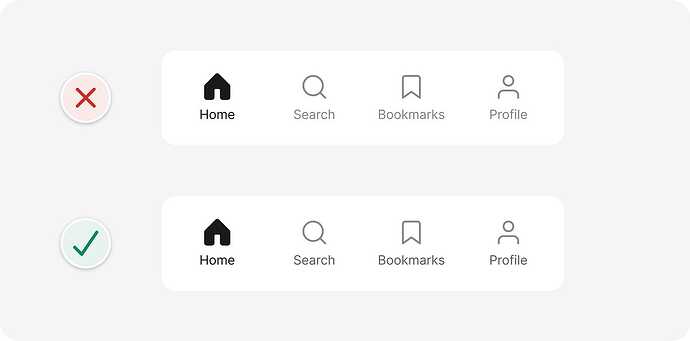 Balancing the weight of icon and text pairs in a bottom navigation component by darkening the text