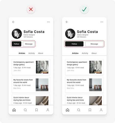 Ejemplo de consejos de diseño de interfaz de usuario con botones con tamaño objetivo suficiente