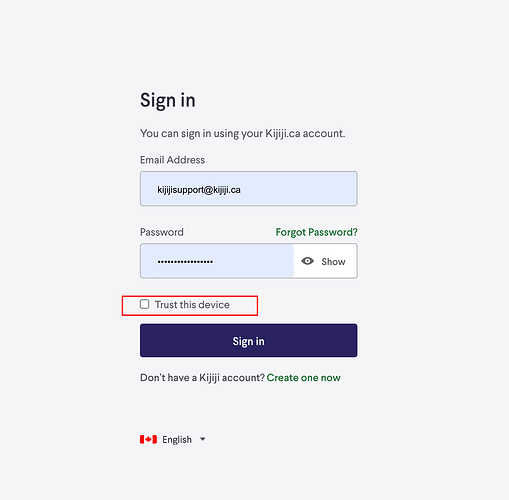 Trust this device checkbox