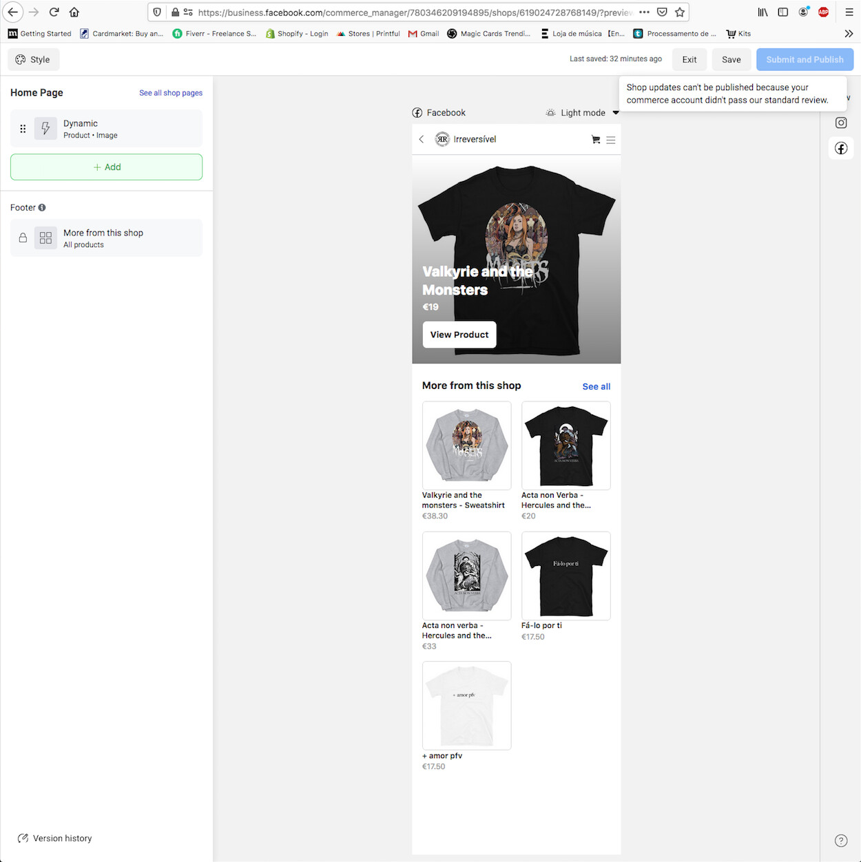 販売お休み中ですです Facebook - commerce account Not aproved Error with Facebook